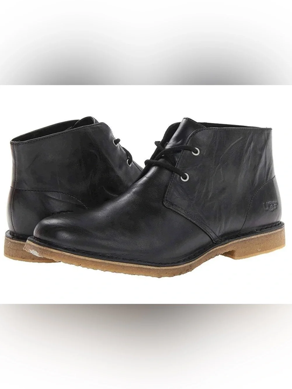 UGG Leighton Black Leather Chukka Ankle Boots Laces Logo Stitching Size 14